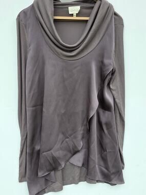 Deletta by Anthropologie Gray Cowl Neck Layered Tunic Top Size Small